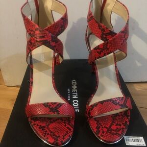 Kenneth Cole Red Strappy Heels with Snakeskin Texture